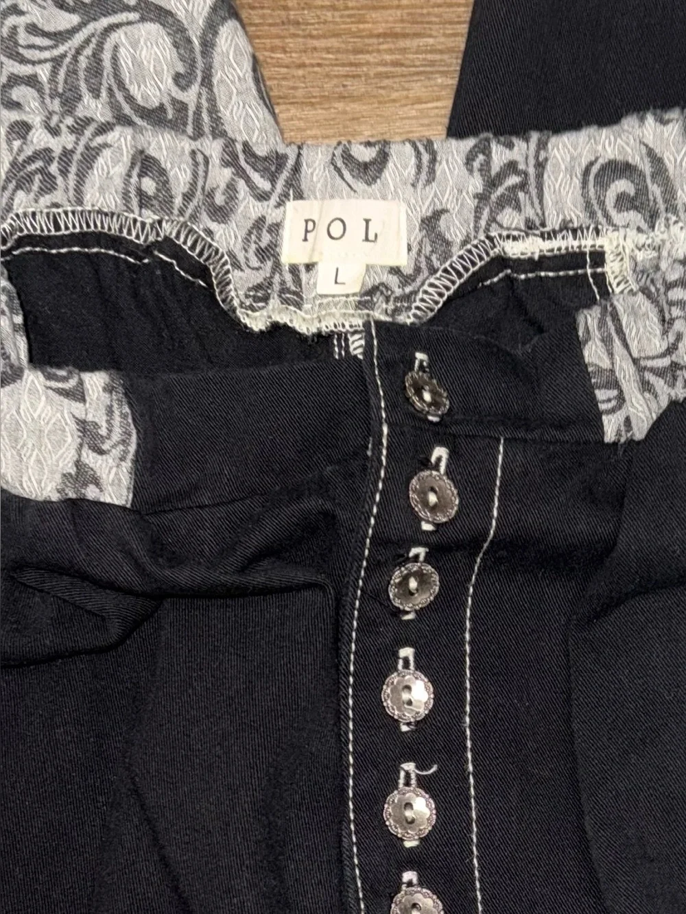 NWOT POL PATCHWORK BOHEMIAN PANTS. Size Large. - Picture 11 of 12